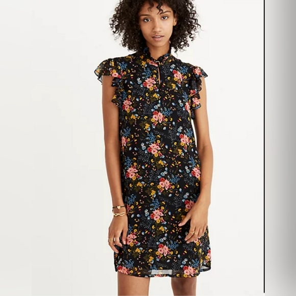 💐 Madewell silk dress. floral black ruffles size 2 💐 - Picture 2 of 9